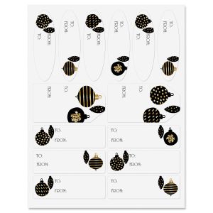 Black & Gold Ornaments Gift Wrap To/From Labels