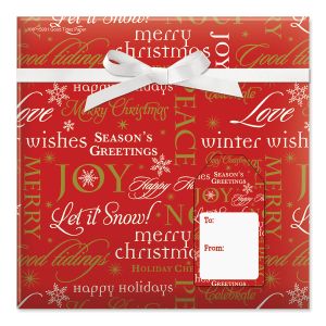 Good Tidings Jumbo Rolled Gift Wrap and Labels