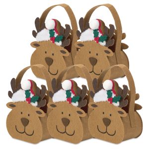 Reindeer with Santa Hats Felt Treat Bags