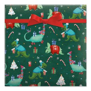 Merry Dinosaurs Jumbo Rolled Gift Wrap and Labels