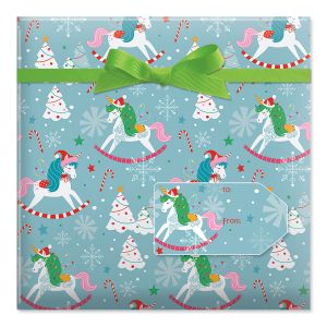 Unicorn Yuletide Jumbo Rolled Gift Wrap and Labels