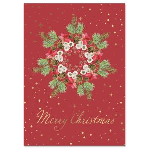 Sparkling Wreath Deluxe Foil Christmas Cards