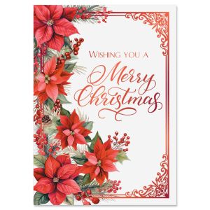 Poinsettia Christmas Deluxe Foil Christmas Cards