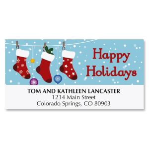 Snowy Stockings Deluxe Return Address Labels - BOGO