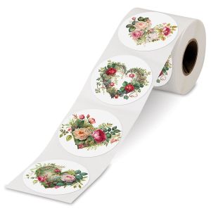 Watercolor Floral Hearts Rolled Stickers