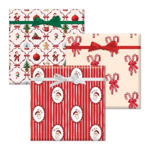 Christmas & Bows Flat Gift Wrap Trio - BOGO