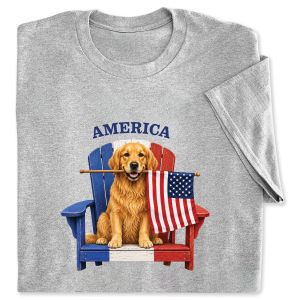Golden Retriever and Flag Grey Adult T-Shirt