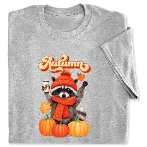 Racoon in Autumn Grey Adult T-Shirt