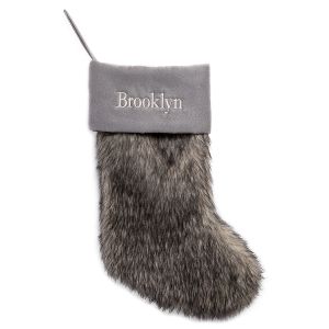 Gray Faux Fur Personalized Christmas Stocking