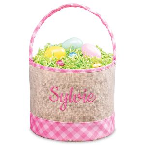 Personalized Pink Burlap & Gingham Easter Basket