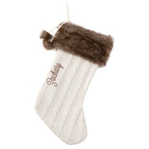 Dark Brown Fur Cuff Cable Knit Personalized Christmas Stocking