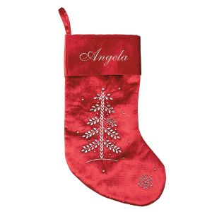 Red Velvet Beaded Tree Personalized Christmas Stocking