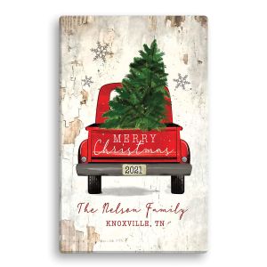 Personalized Christmas Red Truck Canvas 