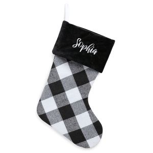 Black Cuff Black and White Checker Personalized Christmas Stocking