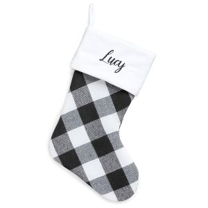 White Cuff Black and White Checker Personalized Christmas Stocking