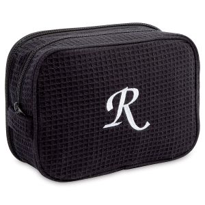 Black Monogrammed Waffle Weave Cosmetic Bag