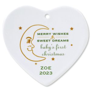 Merry Wishes Heart Baby's 1st Ceramic Personalized Christmas Ornament