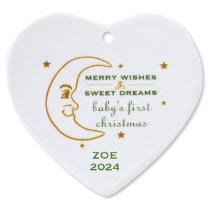 Merry Wishes Baby's 1st Ceramic Heart Personalized Christmas Ornament