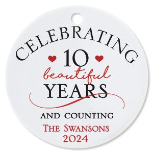 Celebrating Anniversary Ceramic Personalized Christmas Ornament