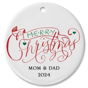 Merry Christmas Banner Ceramic Personalized Christmas Ornament