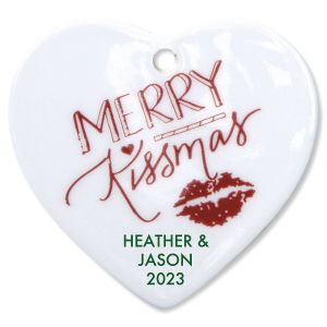 Merry Kissmas Heart Ceramic Personalized Christmas Ornament