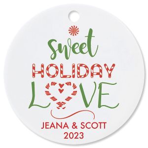 Sweet Holiday Love Round Personalized Christmas Ornament