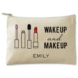 Wake Up and Make Up Zippered Personalized Canvas Pouch