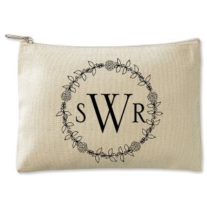 Wreath Monogram Zippered Personalized Canvas Pouch