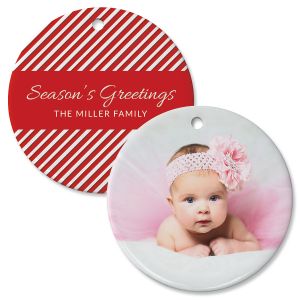 Candy Cane Personalized Photo Ornament – Circle