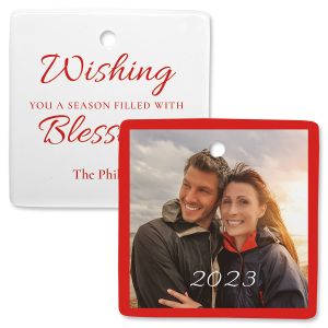 Blessings Personalized Square Photo Ornament