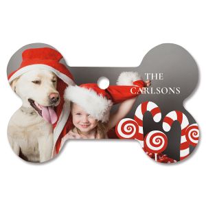 Candy Cane Personalized Photo Ornament - Bone