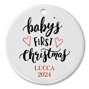 Baby's First Christmas Candy Cane Ceramic Personalized Christmas Ornament