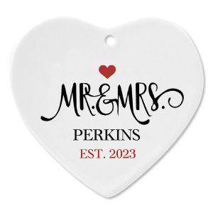 Mr. and Mrs. Established Ceramic Personalized Christmas Ornament