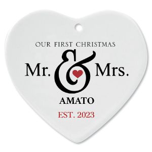 Mr. and Mrs. First Ceramic Personalized Christmas Ornament