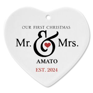 Mr. and Mrs. First Ceramic Personalized Christmas Ornament