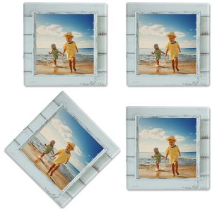 Rustic Blue Shiplap Frame Personalized Photo Coasters