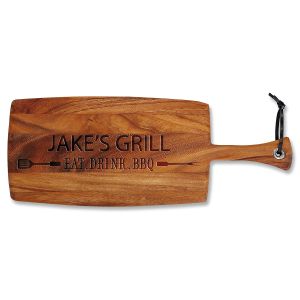 Eat, Drink, BBQ Engraved Wood Paddle Cutting Board