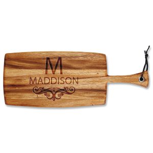 Last Name Scroll Engraved Wood Paddle Cutting Board