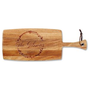 Wreath Last Name Engraved Wood Paddle Cutting Board