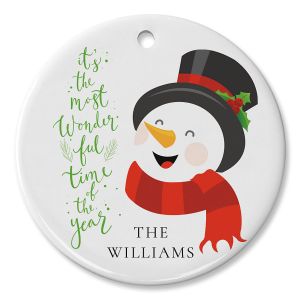 Laughing Snowman Ceramic Personalized Christmas Ornament