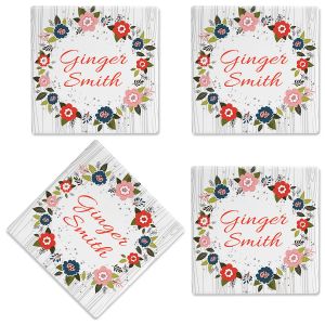 Floral Wreath Personalized Ceramic Coasters 