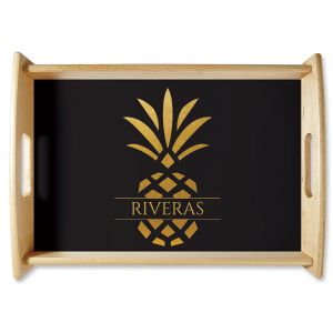 Pineapple Family Name Natural Wood Personalized Serving Tray