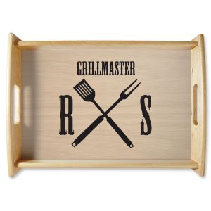 Grillmaster Natural Wood Personalized Serving Tray