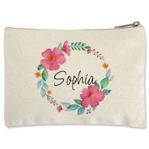 Name in Wreath Zippered Personalized Canvas Pouch
