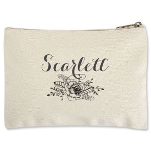 Floral Name Zippered Personalized Canvas Pouch