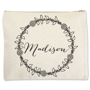 Wreath with Name Zippered Personalized Canvas Pouch