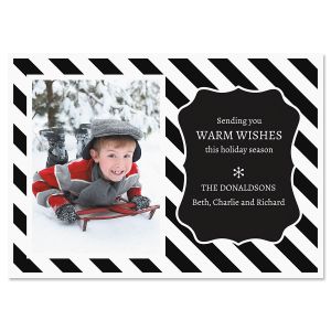 Black and White Stripe Personalized Photo Christmas Cards