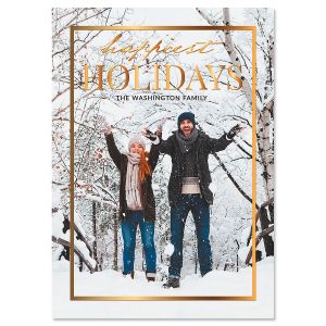 Gold Frame Personalized Photo Christmas Cards