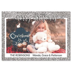 Silver Glitter Personalized Photo Christmas Cards