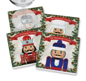 Nutcracker Coasters with wine glass